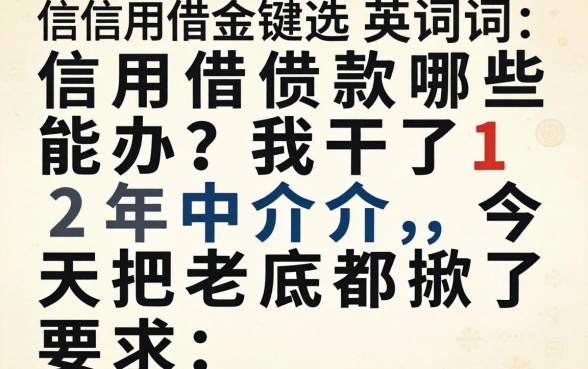 信用借款哪些能办？我干了12年中介，今天把老底都掀了