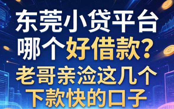 东莞小贷平台哪个好借款？老哥亲测这几个下款快的口子