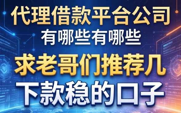 代理借款平台公司有哪些？求老哥们推荐几个下款稳的口子