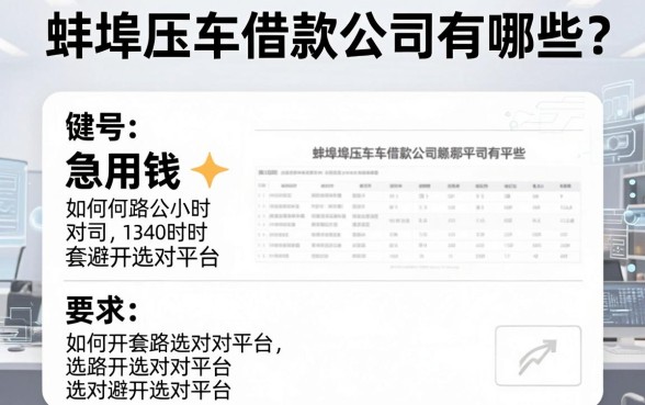 蚌埠压车借款公司有哪些？急用钱时如何避开套路选对平台？