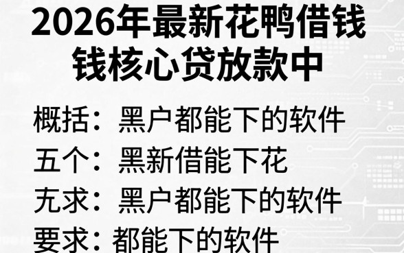 2026年最新花鸭借钱核心贷放款中，概括五个黑户都能下的软件
