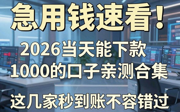 急用钱速看！2026当天能下款1000的口子亲测合集，这几家秒到账不容错过！