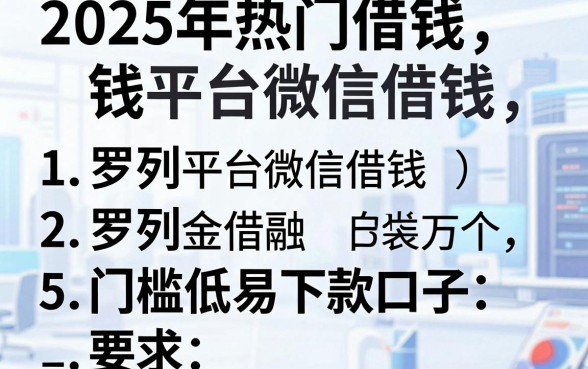 2025年热门借钱平台微信借钱,罗列5个门槛低易下款口子