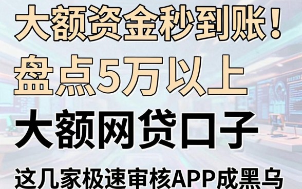 大额资金秒到账!盘点5万以上大额网贷口子,这几家极速审核APP成黑马