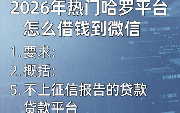 2026年热门哈罗平台怎么借钱到微信,概括5个不上征信报告的贷款平台