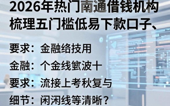 2026年热门南通借钱机构，梳理五个门槛低易下款口子