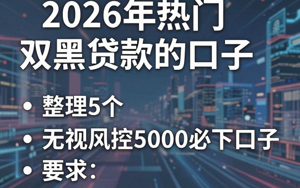 2026年热门双黑贷款的口子，整理5个无视风控5000必下口子