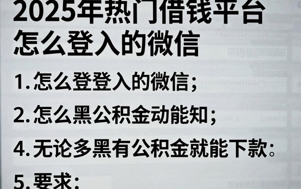 2025年热门借钱平台怎么登入的微信，概括五个无论多黑有公积金就能下款