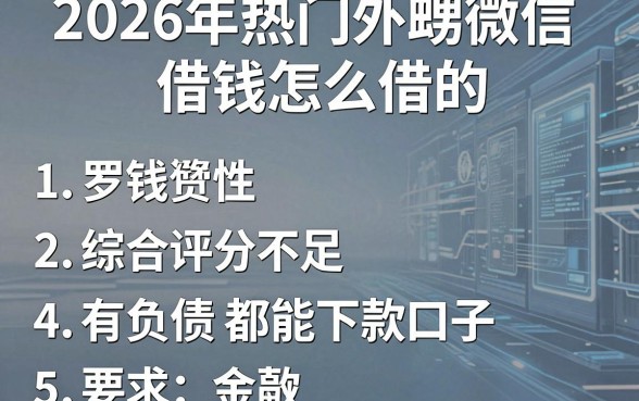 2026年热门外甥微信借钱怎么借的，罗列5个综合评分不足有负债都能下款口子