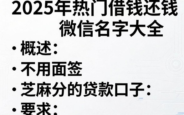 2025年热门借钱还钱微信名字大全,概括五个不用面签和芝麻分的贷款口子