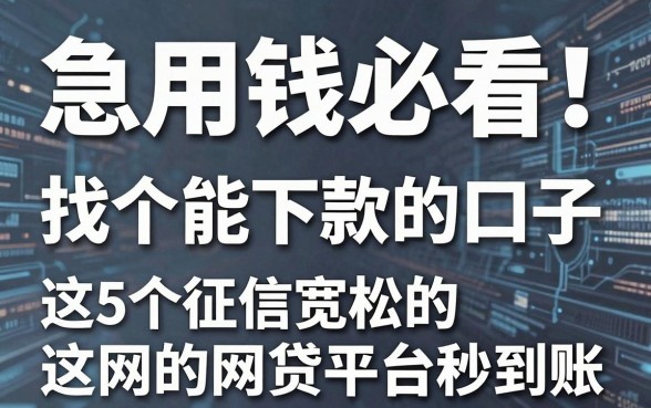 急用钱必看！找个能下款的口子，这5个征信宽松的网贷平台秒到账