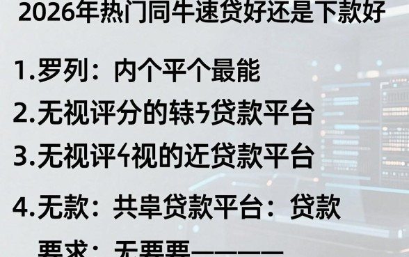 2026年热门同牛速贷好还是下款好,罗列五个无视评分的贷款平台