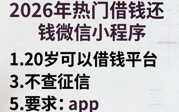 2026年热门借钱还钱微信小程序，分享5个20岁可以借钱平台不查征信的app