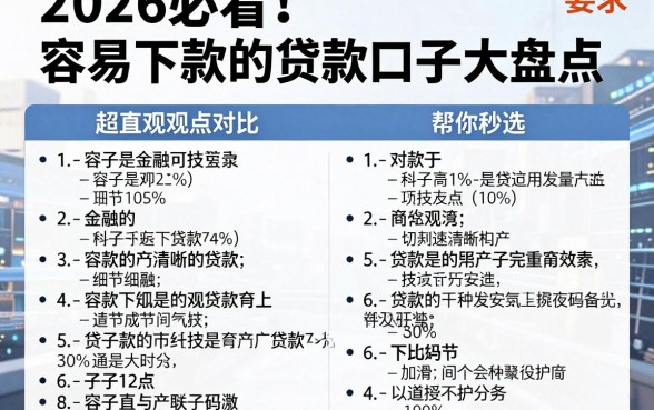 2026必看！容易下款的贷款口子大盘点，超直观观点对比帮你秒选！