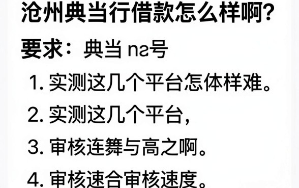 沧州典当行借款怎么样啊？实测这几个平台审核速度