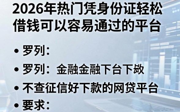 2026年热门凭身份证轻松借钱可以容易通过的平台,罗列5个不查征信好下款的网贷平台
