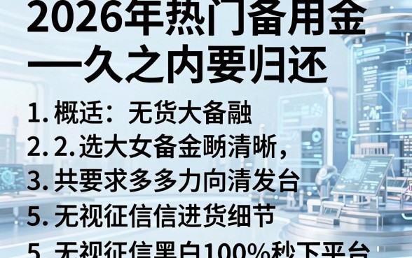 2026年热门备用金多久之内要归还，概括5个无视征信黑白100%秒下平台