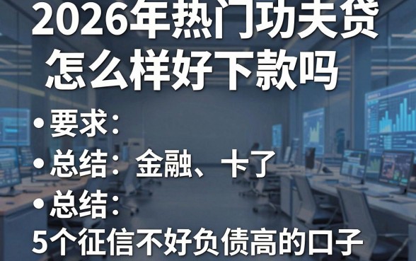2026年热门功夫贷怎么样好下款吗，总结5个征信不好负债高的口子