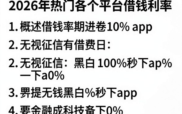 2026年热门各个平台借钱利率，概括五个无视征信黑白100%秒下app