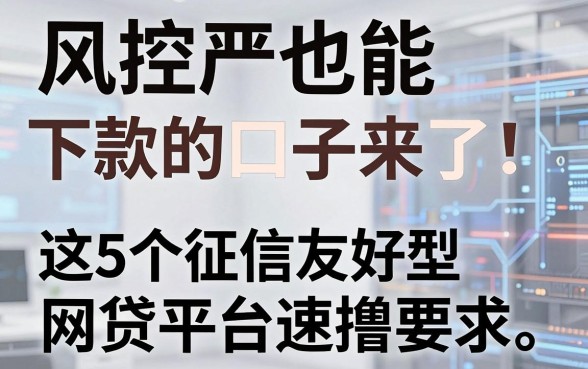 风控严也能下款的口子来了！这5个征信友好型网贷平台速撸