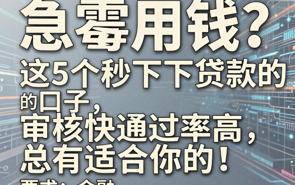 急需用钱?这5个秒下贷款的口子,审核快通过率高,总有适合你的!