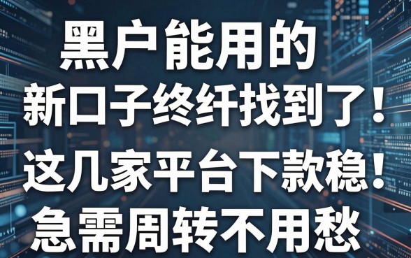 黑户能用的新口子终于找到了!这几家平台下款稳,急需周转不用愁