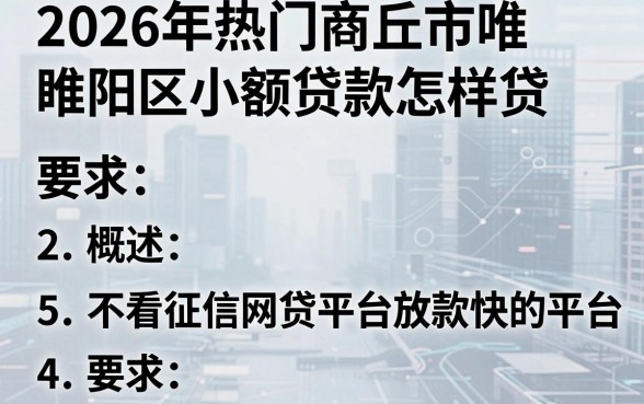 2026年热门商丘市睢阳区小额贷款怎样贷,概括5个不看征信网贷平台放款快的平台