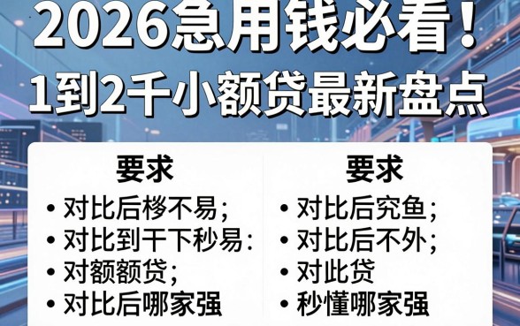 2026急用钱必看!1到2千小额贷最新盘点,对比后秒懂哪家强