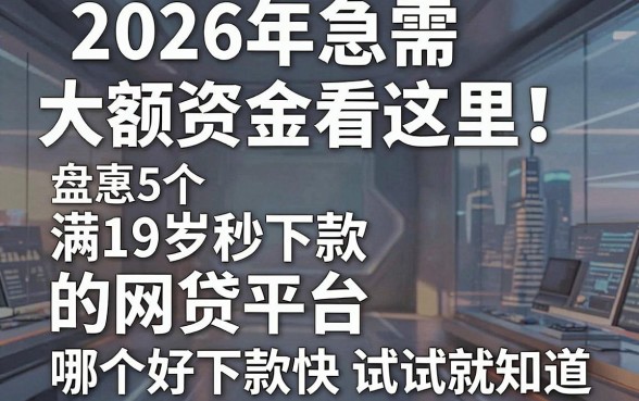 2026年急需大额资金看这里！盘点5个满19岁秒下款的网贷平台，哪个好下款快试试就知道