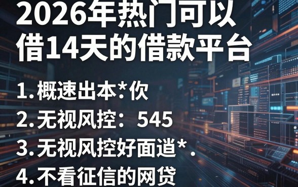 2026年热门可以借14天的借款平台，概括5个无视风控不看征信的网贷