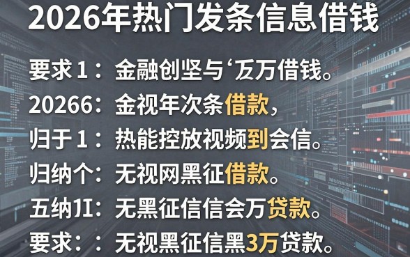 2026年热门发条信息借钱,归纳五个无视网黑征信黑3万贷款
