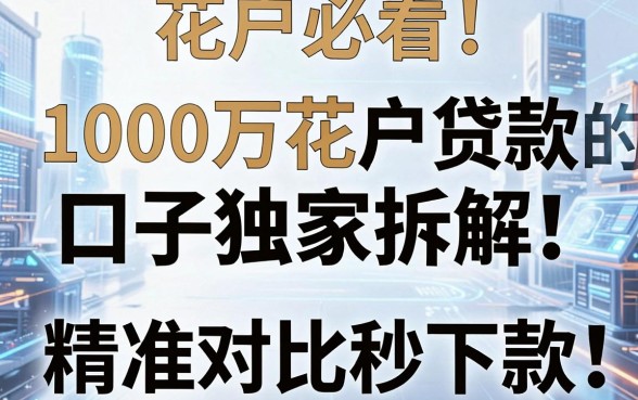 花户必看！1000万花户贷款的口子独家拆解，精准对比秒下款！