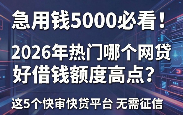 急用钱5000必看!2026年热门哪个网贷好借钱额度高点?这5个快审快贷平台无需征信