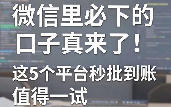 微信里必下的口子真来了!这5个平台秒批到账值得一试