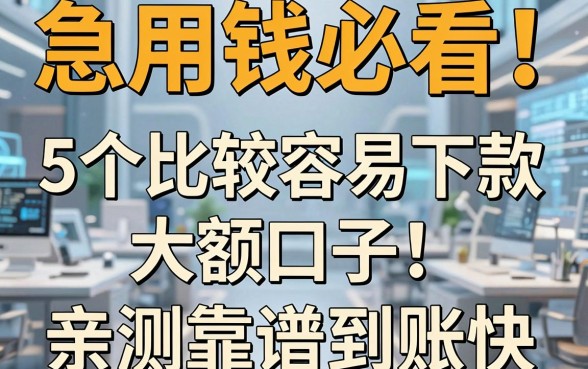 急用钱必看!这5个比较容易下款的大额口子,亲测靠谱到账快!