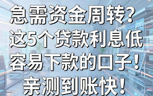急需资金周转?这5个贷款利息低容易下款的口子,亲测到账快!