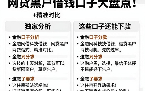 网贷黑户借钱口子大盘点!独家分析+精准对比,这些口子还能下款!