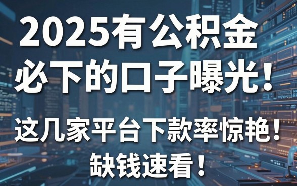2025有公积金必下的口子曝光！这几家平台下款率惊艳，缺钱速看