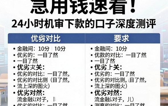急用钱速看!24小时机审下款的口子深度测评,优劣对比一目了然