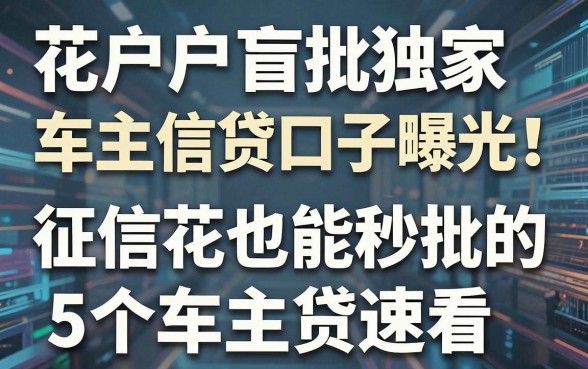 花户户盲批独家车主信贷口子曝光！征信花也能秒批的5个车主贷速看