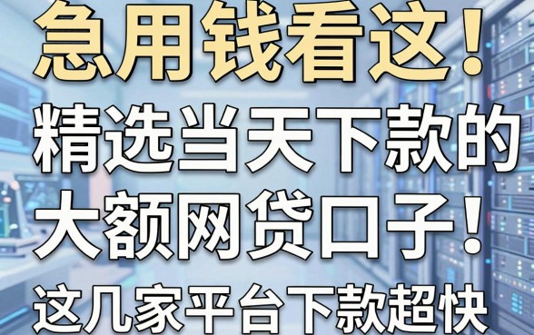 急用钱看这！精选当天下款的大额网贷口子，这几家平台下款超快