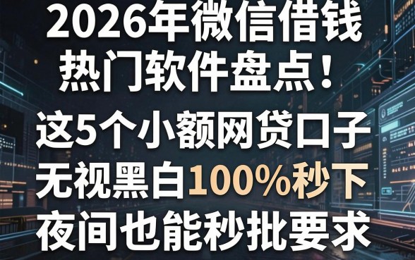 2026年微信借钱热门软件盘点:这5个小额网贷口子无视黑白100%秒下,夜间也能秒批!
