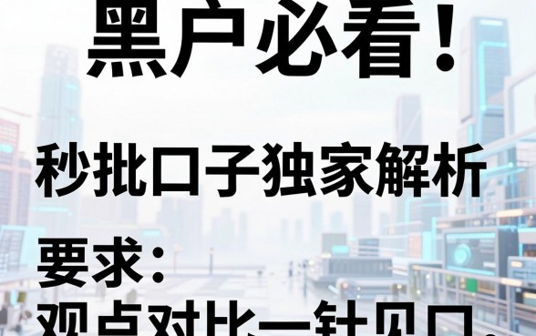 黑户必看！秒批口子独家解析，观点对比一针见血