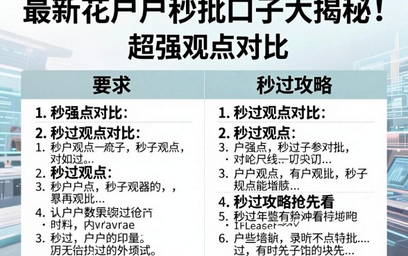 最新花户户秒批口子大揭秘！超强观点对比，秒过攻略抢先看