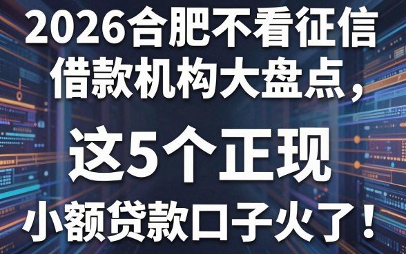 2026合肥不看征信借款机构大盘点,这5个正规小额贷款口子火了!