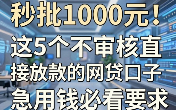 秒批1000元！这5个不审核直接放款的网贷口子，急用钱必看