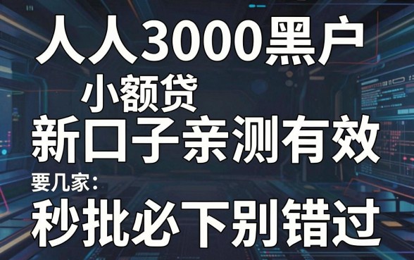 人人3000黑户小额贷新口子亲测有效,这几家秒批必下别错过!