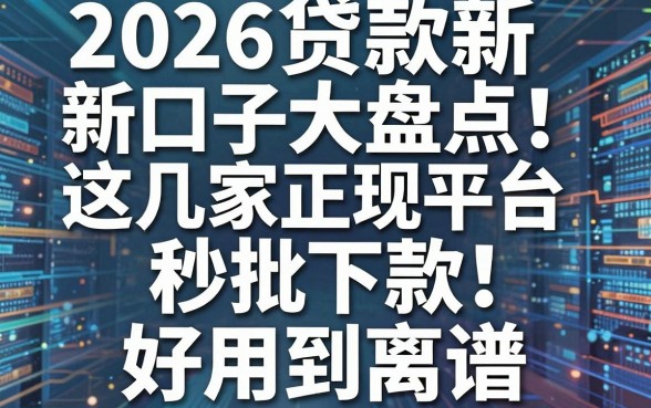 2026贷款新口子大盘点!这几家正规平台秒批下款,好用到离谱!