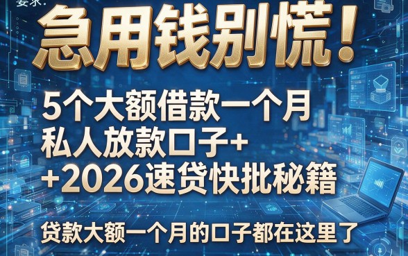 急用钱别慌!5个大额借款一个月私人放款口子+2026速贷快批秘籍,贷款大额一个月的口子都在这里了