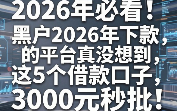 2026年必看!黑户2026年下款的平台真没想到,这5个借款口子3000元秒批